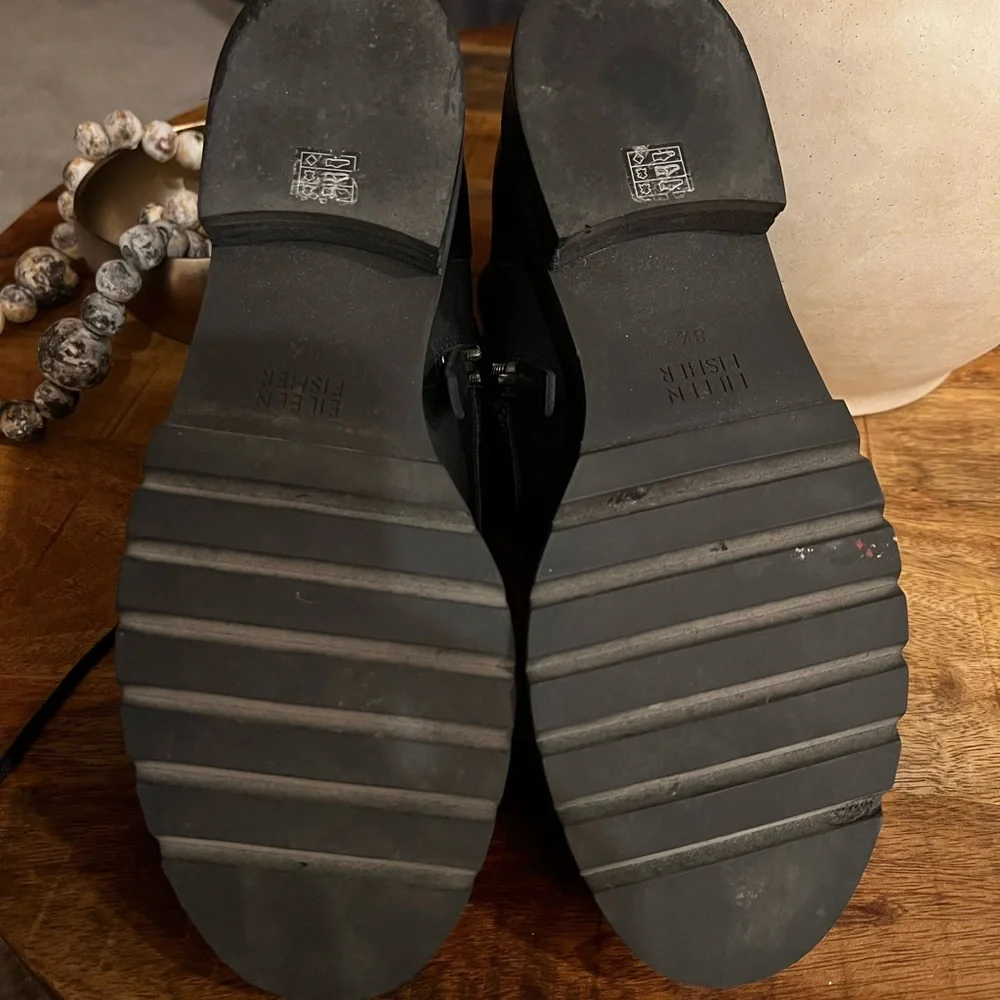 Eileen Fisher Black Leather Combat Boots - Picture 5 of 12